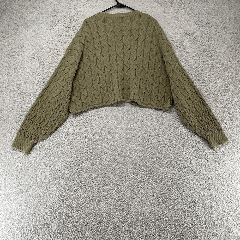 Zara Boxy Sweater Womens Large Green Cable Knit Cropped Balloon Sleeve Oversized - Picture 8 of 12
